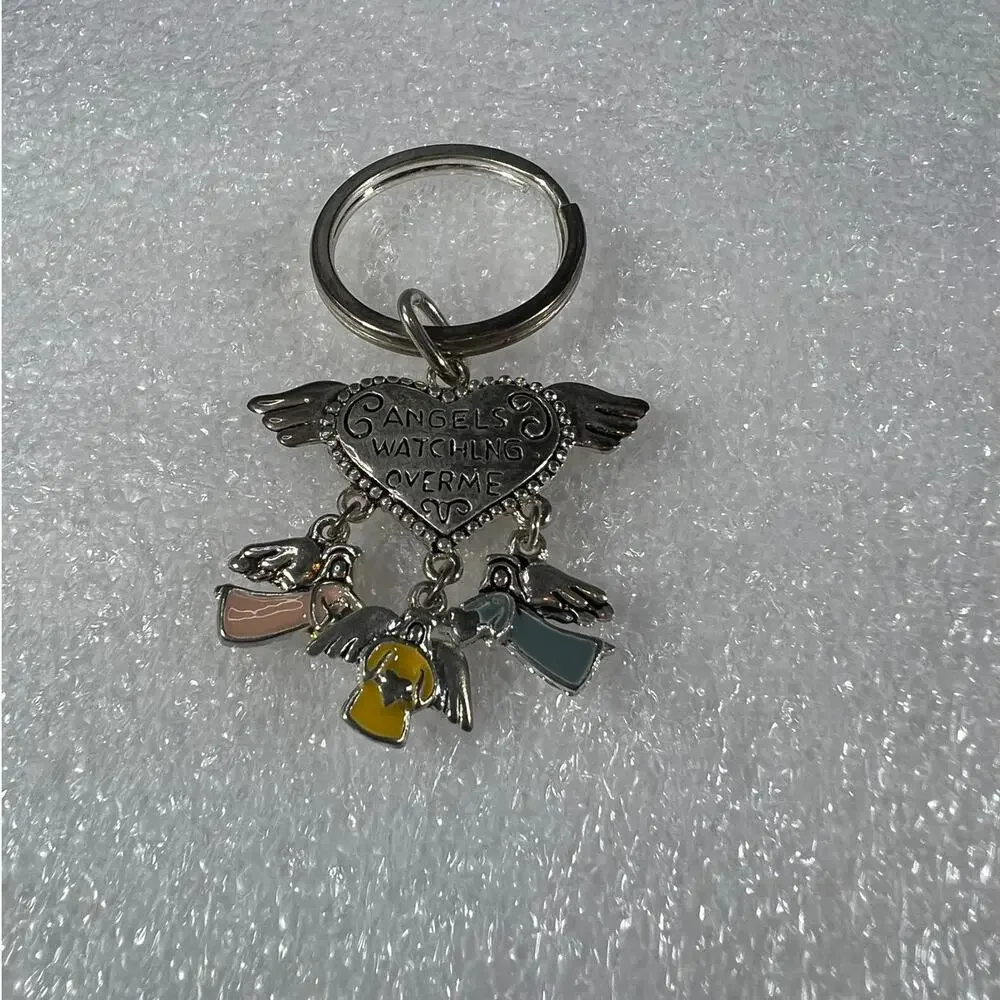 Deadstock Silver Tone Angels Spiritual Guardian Angels Watching Over Me Keychain